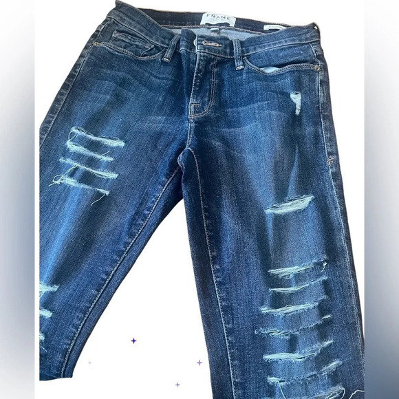 Frame Denim Le Skinny de Jeanne 5 pocket distressed jeans in Jewel, size 27 - Picture 5 of 8